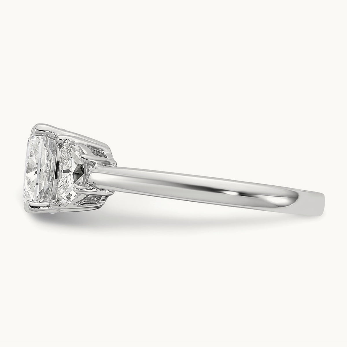 1/2ct Lab Grown Dia VS/SI+ G+ Half Moon&2ct Cushion Semi Eng Ring, 14K White Gold