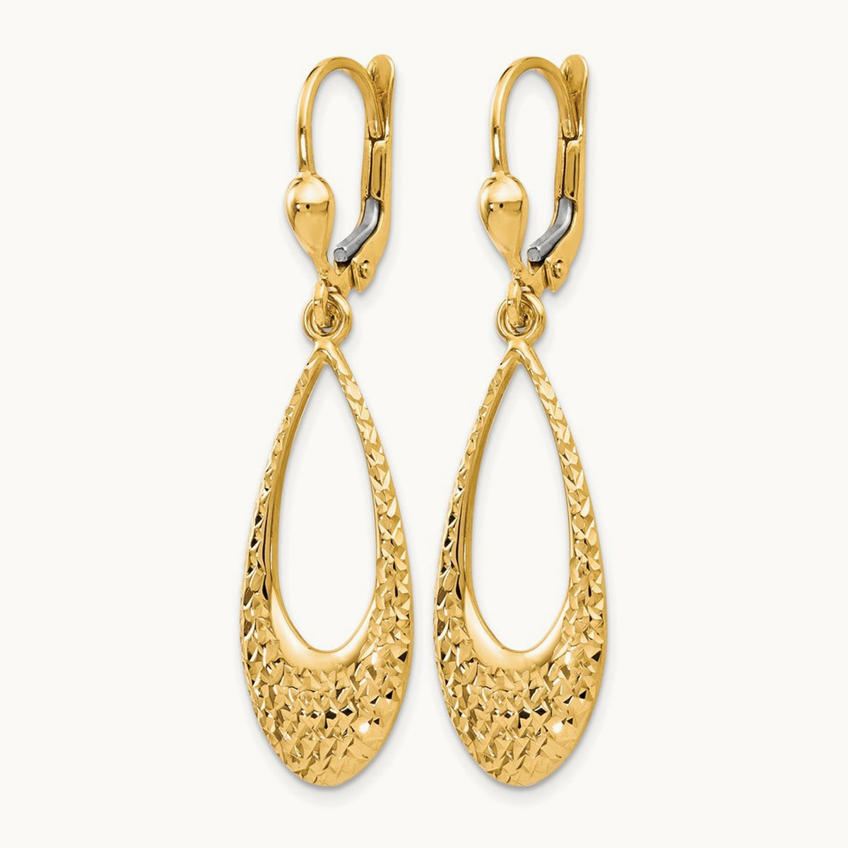 Polished and Diamond-cut Leverback Earrings — 10K Yellow Gold, 43mm
