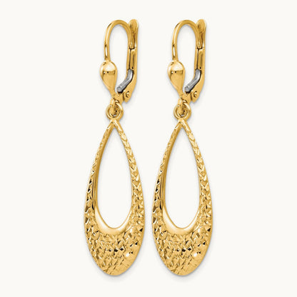Polished and Diamond-cut Leverback Earrings — 10K Yellow Gold, 43mm