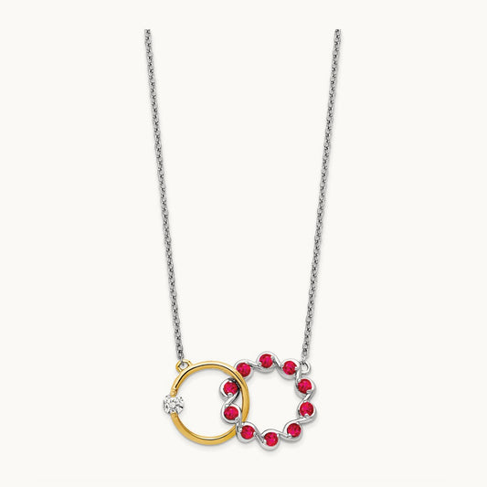 Ruby and Diamond 18in. Circles Necklace, 14K Two-tone