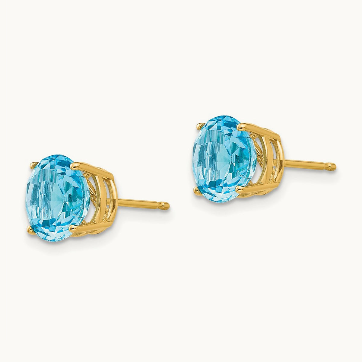 Blue Topaz Post Earrings, 8mm, 14K