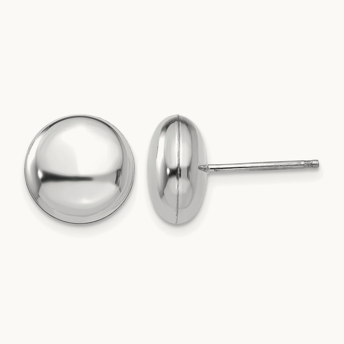 Polished Button Post Earrings — 14K White Gold, 10.5mm