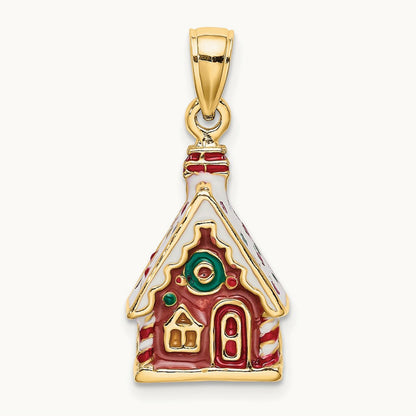 3-D Enamel Gingerbread House Charm, 14K