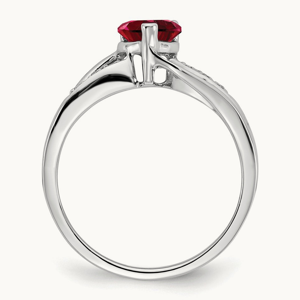 Created Ruby and Lab-Grown Diamond Heart Ring — 14K White Gold, 7