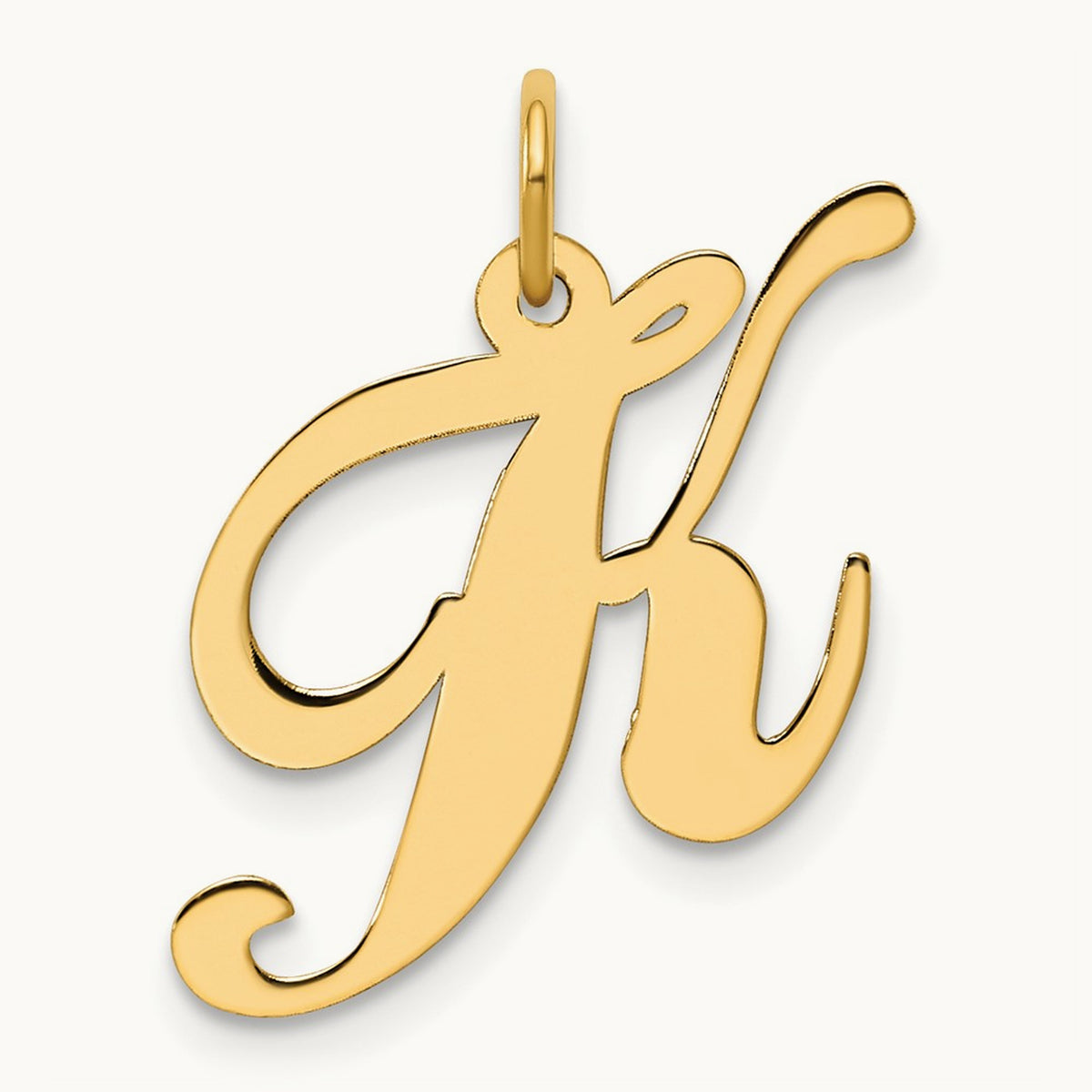Medium Fancy Script Initial Charm — 14K Yellow Gold, K