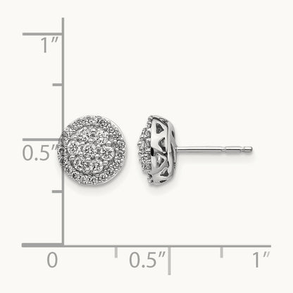 Diamond Cluster Post Earrings, 14K White Gold