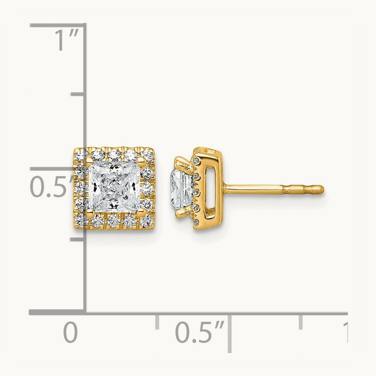 Princess Halo Post Earrings, 0.50-7.50 ct tw Lab-Grown Diamond — 1 1/3 ct, 14K Yellow Gold