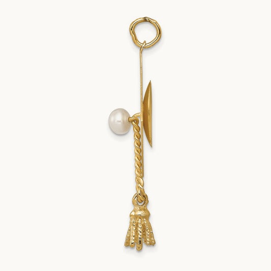 Graduation Cap with FW Cultured Pearl Charm, 14K