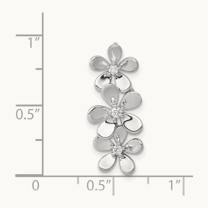1/10ct. Diamond Three Flower Chain Slide, 14K White Gold