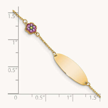 Children's Enamel Flower w/.5in ext. ID Bracelet, 14K