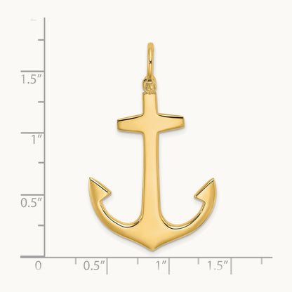 3-D Polished Large Anchor with Shackle Bail Charm — 14K Yellow Gold