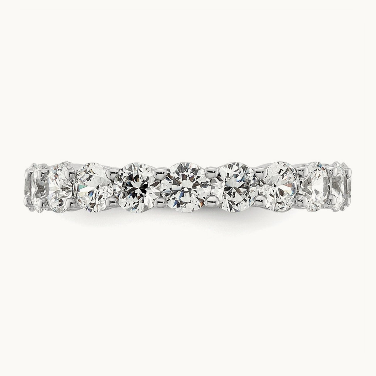 Polished Shared Prong Diamond Eternity Band — 14K White Gold, 3 ct, 8.5