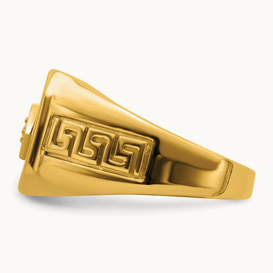 Onyx and Diamond Greek Key Design Mens Ring, 14K