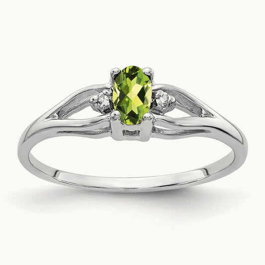 5x3mm Oval Peridot AA Diamond ring, 14K White Gold