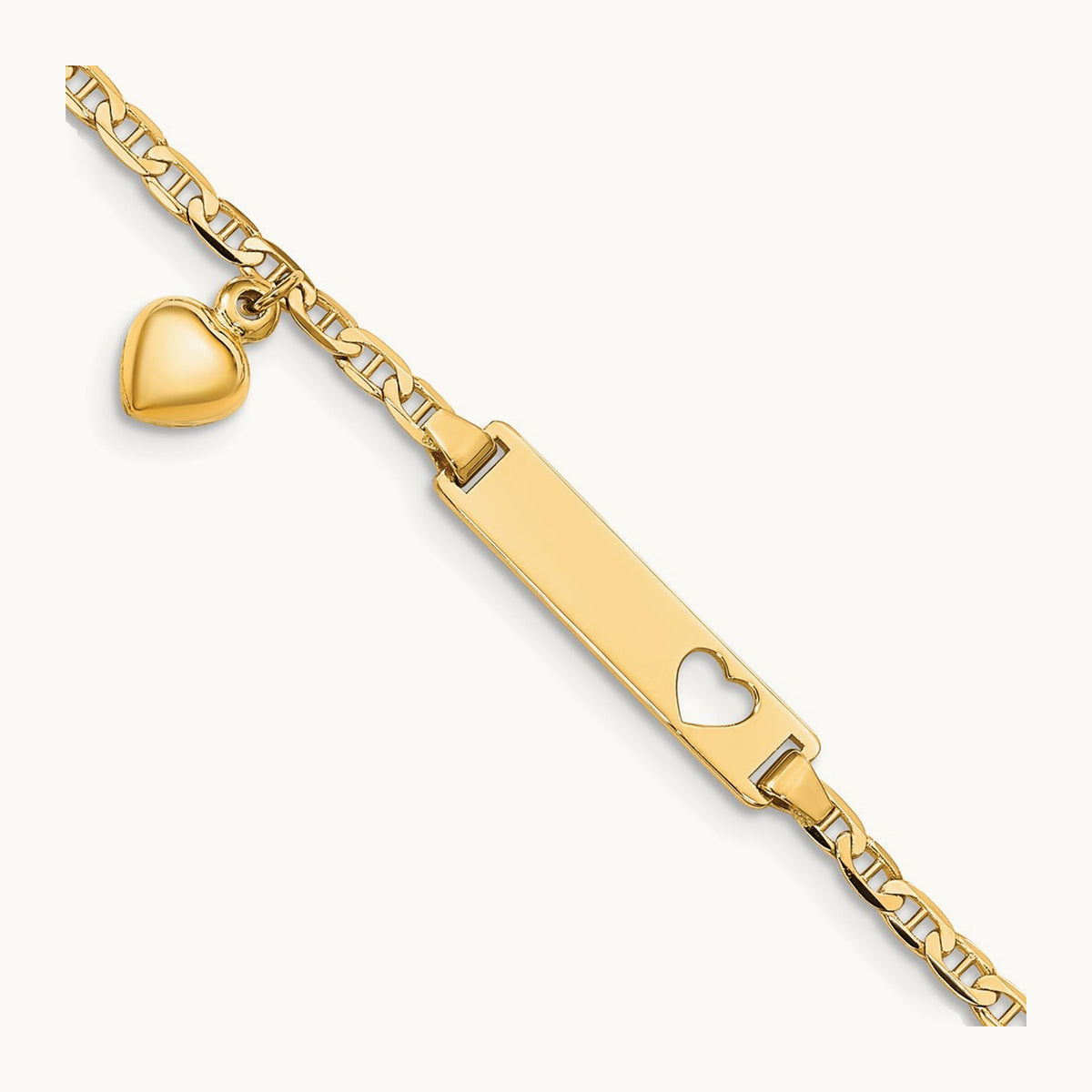 Cut-out Heart with Dangling Heart Children's Anchor Link ID Bracelet — 6mm