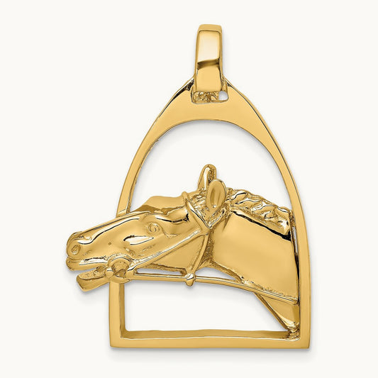 Polished Horse Head in Stirrup Charm, 14K