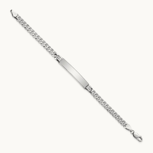 WG Flat Curb Link ID Bracelet, 14K