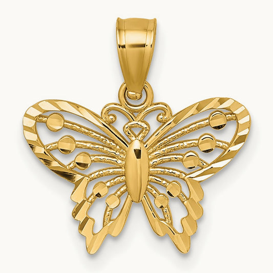 Polished and Diamond Cut Polished Butterfly Pendant, 14K