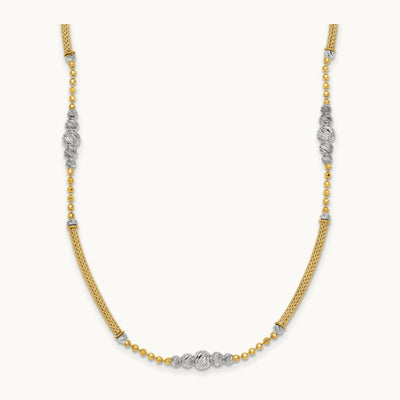 Woven Bars and D/C Beads Necklace, 14K Two-tone