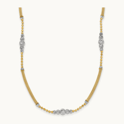 Woven Bars and D/C Beads Necklace, 14K Two-tone