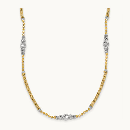 Woven Bars and D/C Beads Necklace, 14K Two-tone