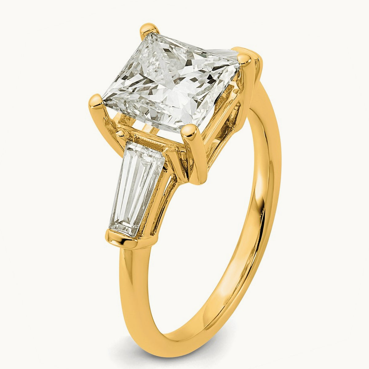 Princess & Baguette Engagement Ring — 14K Yellow Gold, 3 1/5 ct, 7