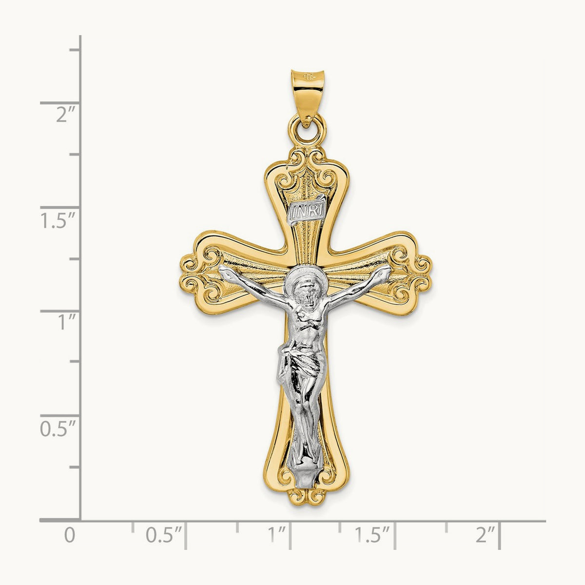 Polished Solid Fancy INRI Crucifix Pendant, 14K Two-tone