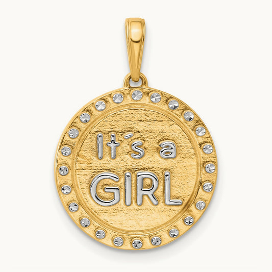 D/C It's A Girl Pendant, 14K with White Rhodium