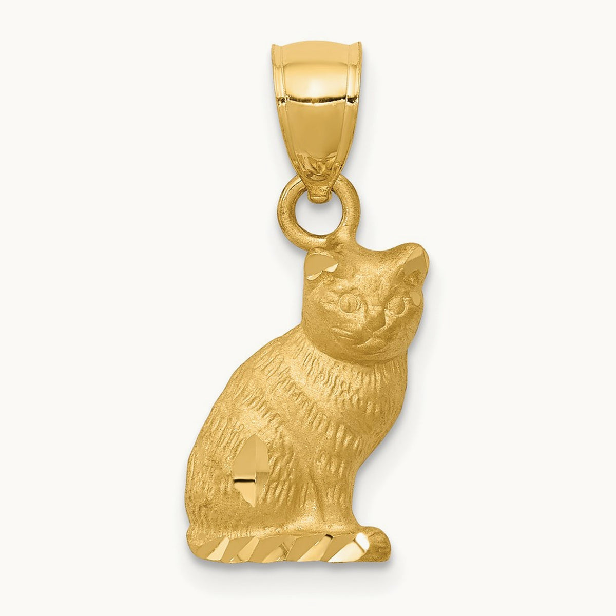 Diamond-cut Cat Pendant, 14K