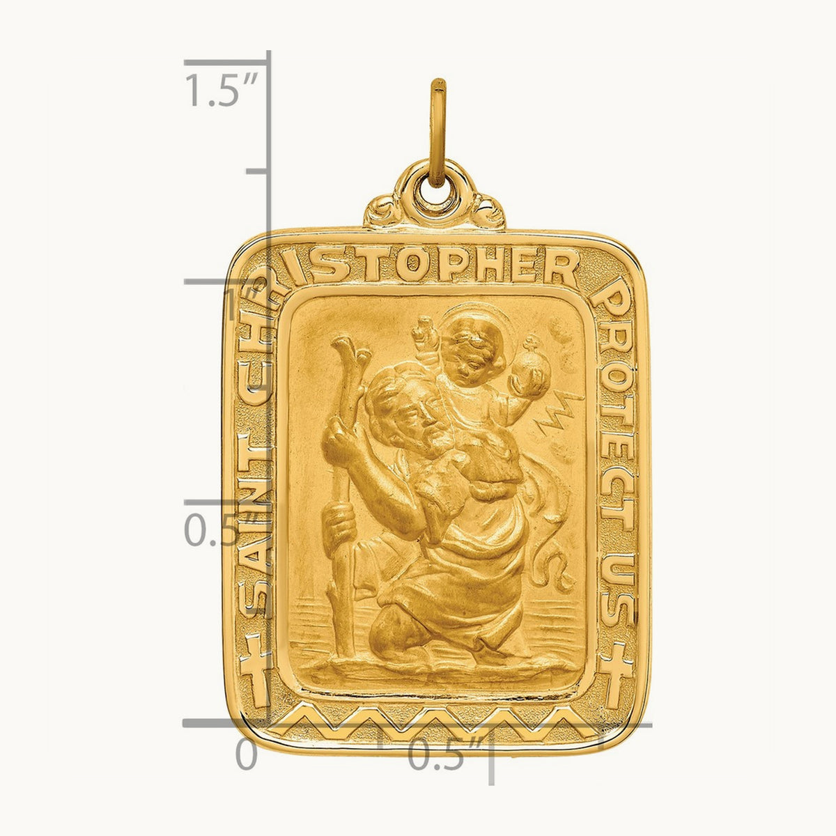Solid Polished/Satin Large Rectangle St. Christopher Medal, 14K