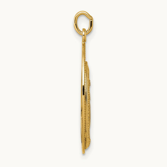 Polished and Satin Miraculous Medal in Frame Oval Pendant, 14K