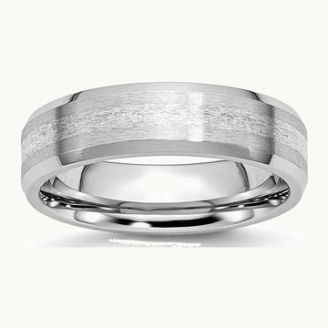 Chisel Cobalt Sterling Silver Inlay Satin and Polished 6mm Beveled Edge Band