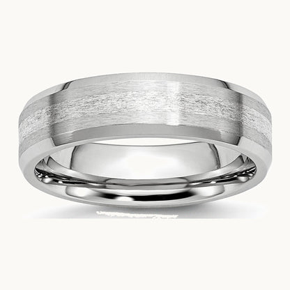 Chisel Cobalt Sterling Silver Inlay Satin and Polished 6mm Beveled Edge Band
