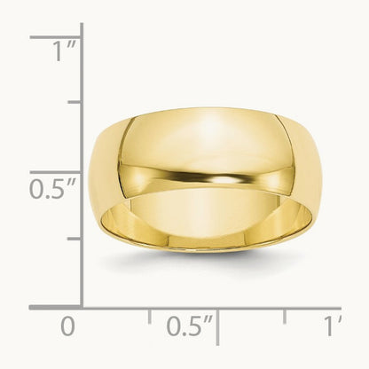 Lightweight Half Round Band, 8mm, 10K Yellow Gold