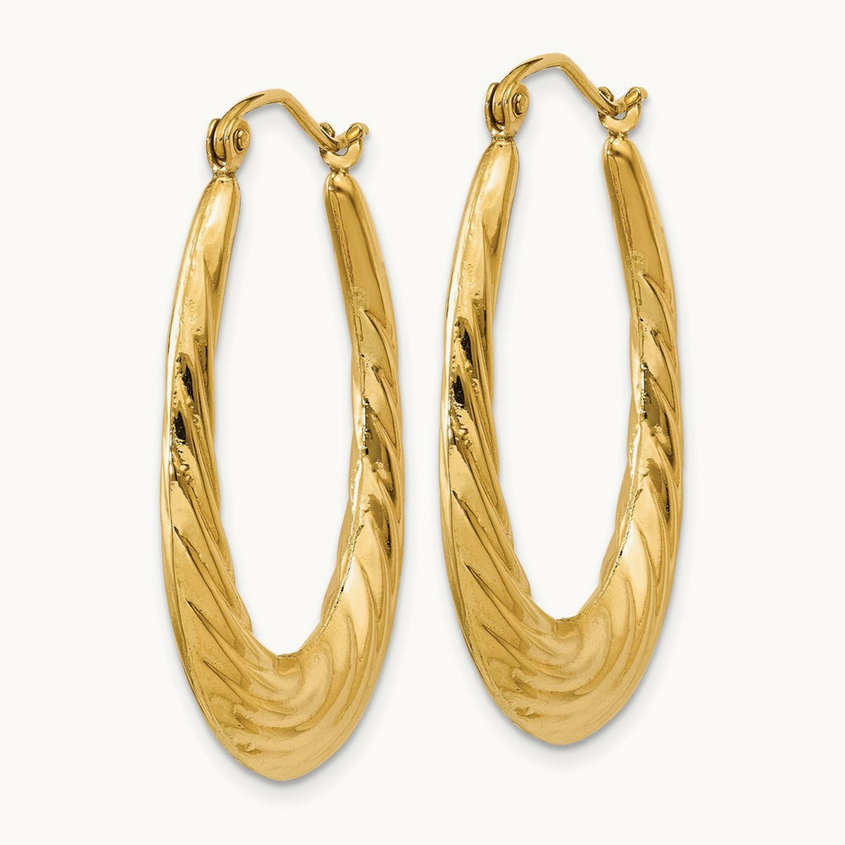 Polished Twisted Oval Hollow Hoop Earrings, 14K
