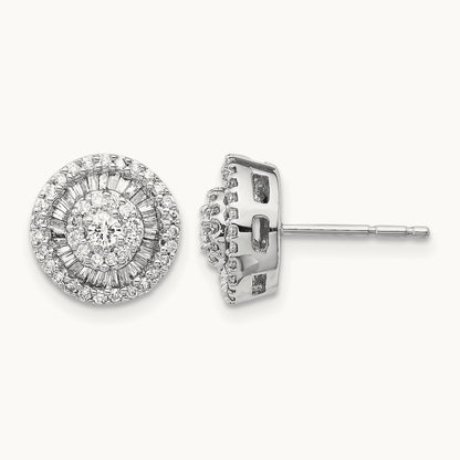 Diamond Cluster Post Earrings, 14K White Gold