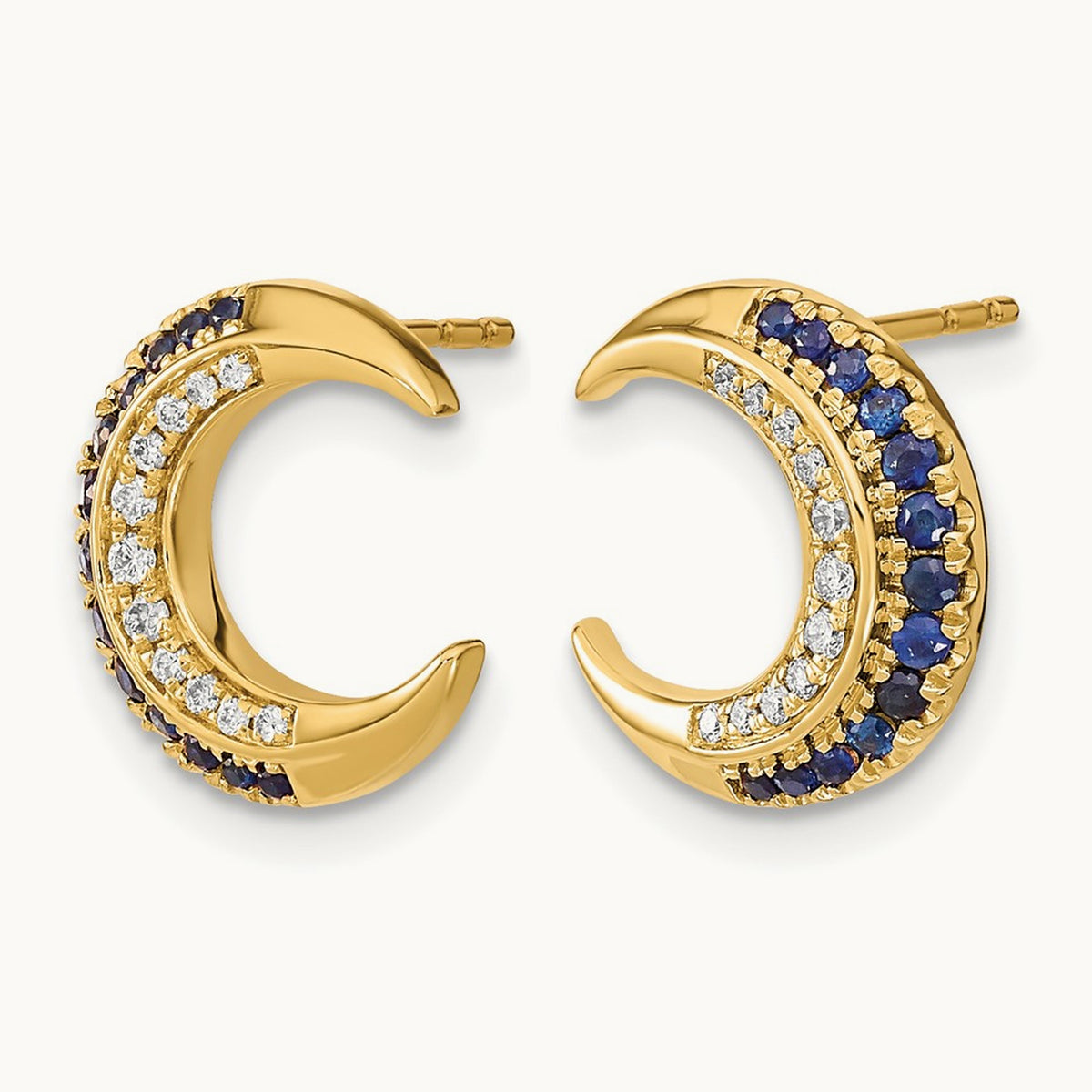 Polished Moon Sapphire and Diamond Post Earrings, 14K