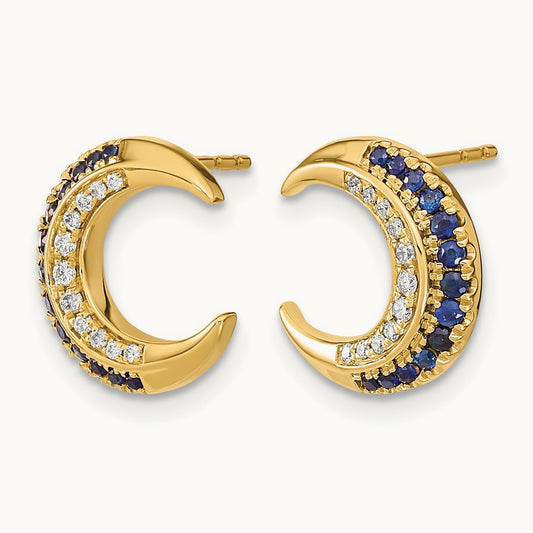Polished Moon Sapphire and Diamond Post Earrings, 14K
