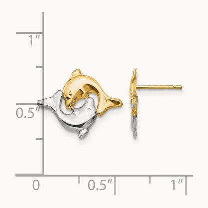 Madi K w/Rhodium Dolphin Post Earrings, 14K