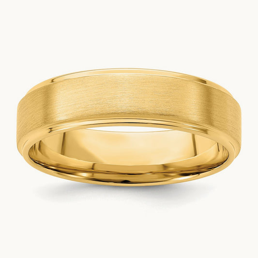 Standard Comfort Fit Brush Satin Fancy Band, 14K Yellow Gold