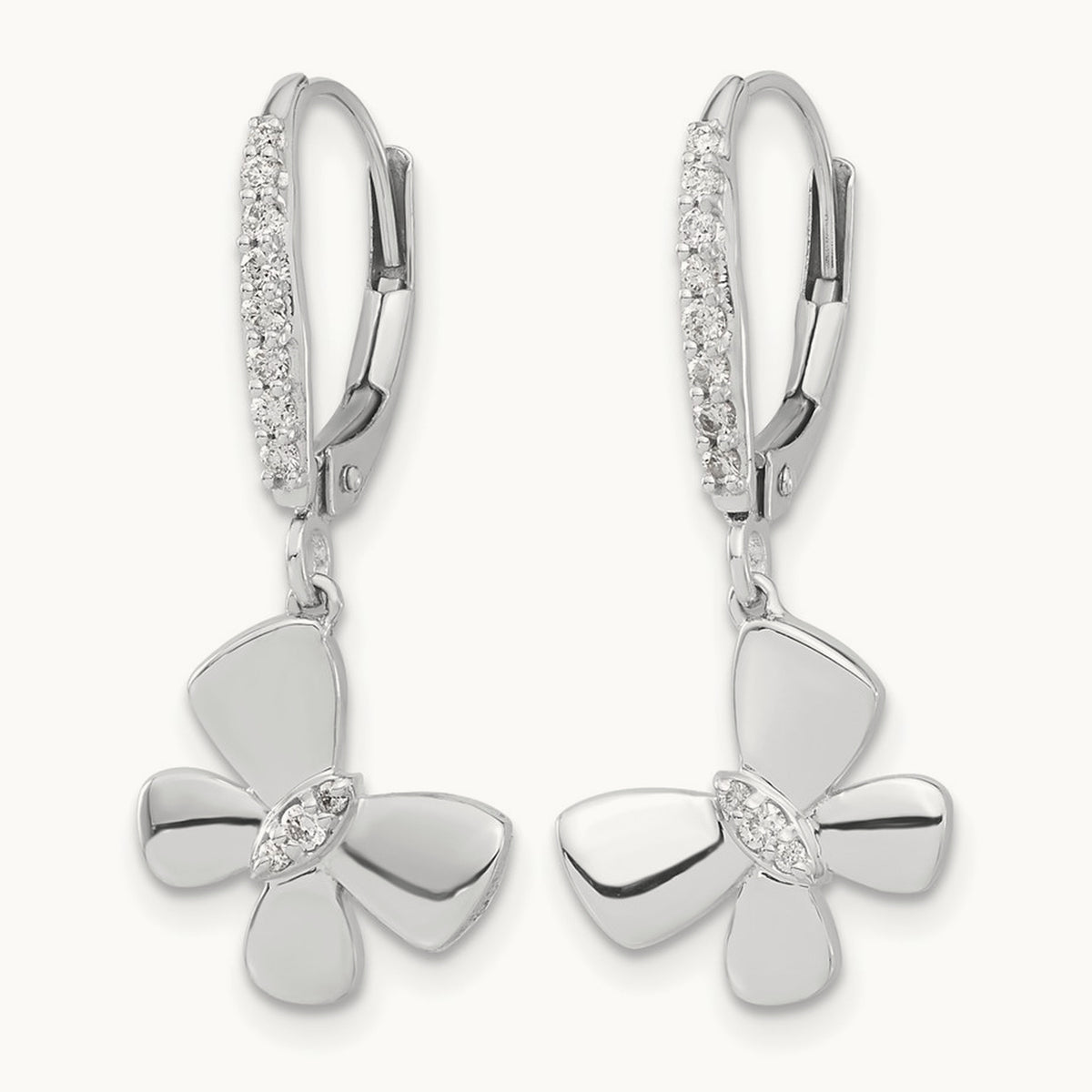 Diamond Butterfly Leverback Earrings, 14K White Gold