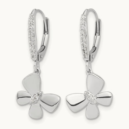 Diamond Butterfly Leverback Earrings, 14K White Gold