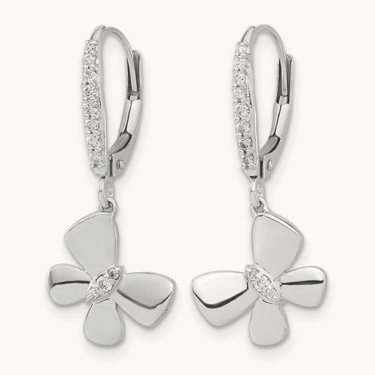 Diamond Butterfly Leverback Earrings, 14K White Gold