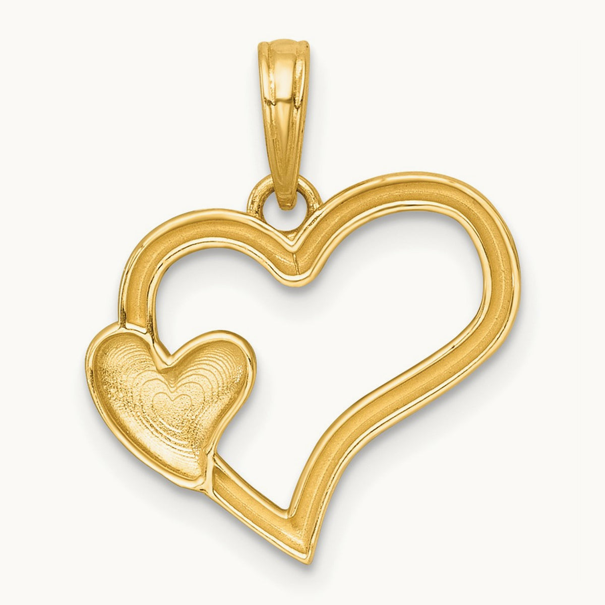 Polished Heart Shape With Mini Heart Charm, 14K with White Rhodium