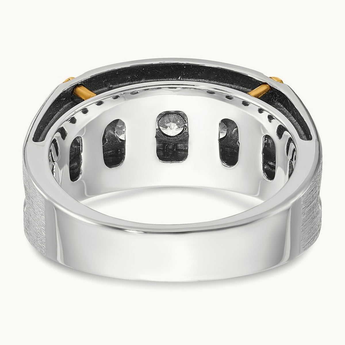 14ktt w/ Blk RH IBGoodman Men's Satin/Grooved 5-Stone Diamond Ring