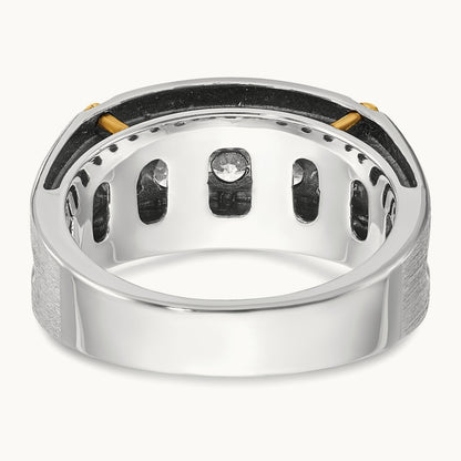 14ktt w/ Blk RH IBGoodman Men's Satin/Grooved 5-Stone Diamond Ring