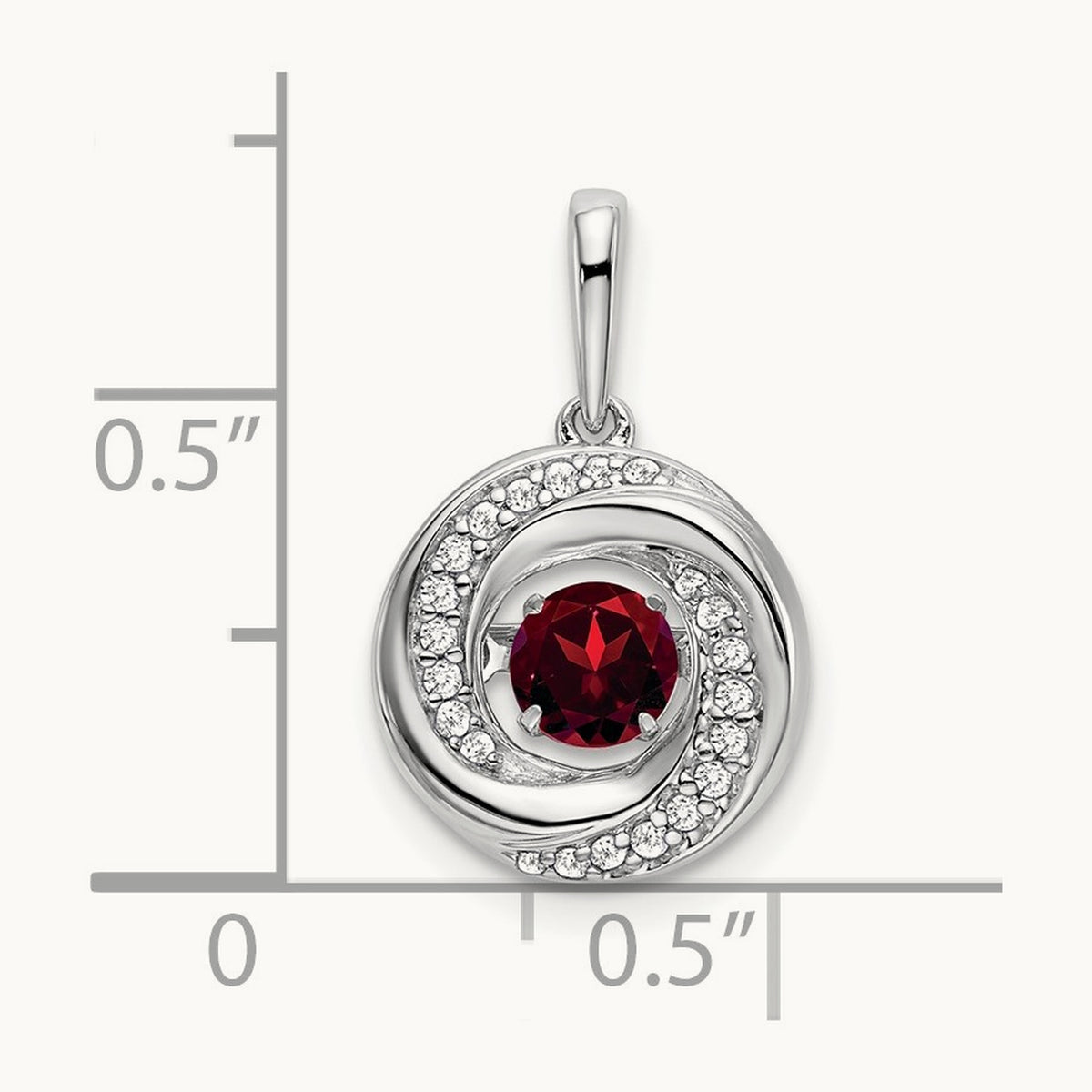 Round Garnet and Diamond Pendant — 14K White Gold
