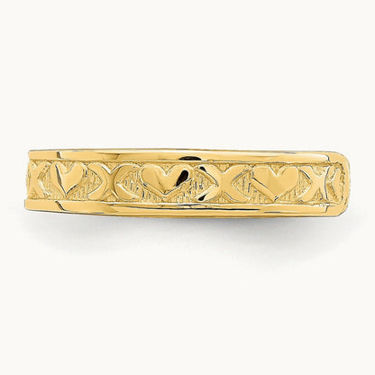Small X and Hearts Adjustable Toe Ring — 14K Yellow Gold