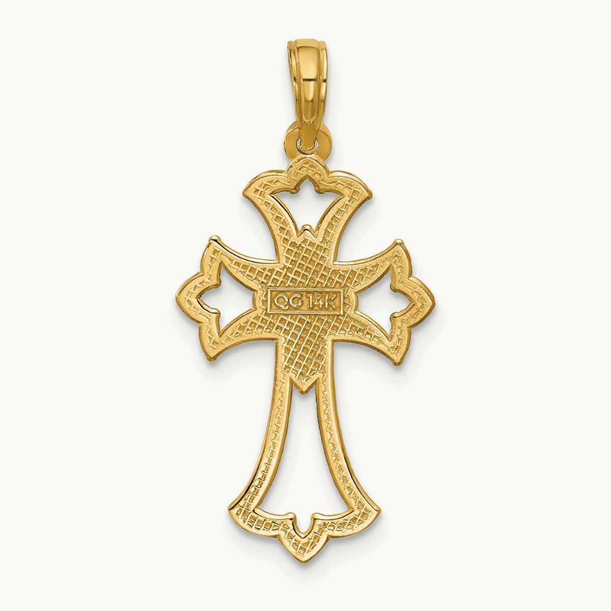 Polished Fleur De Lis Cross Pendant, 14K