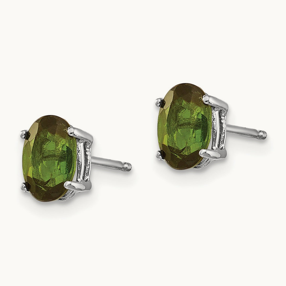 Green Tourmaline Earrings, 14K White Gold